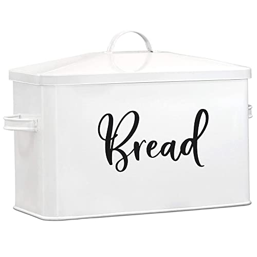 Home Acre Designs Brotkasten Edelstahl Groß - Hochwertige Metall Brotbox zur Brotaufbewahrung - Für Brot, Brötchen, Gebäck - Aufbewahrungsbox im Landhausstil mit Deckel & Griffen - Weiß von Home Acre Designs