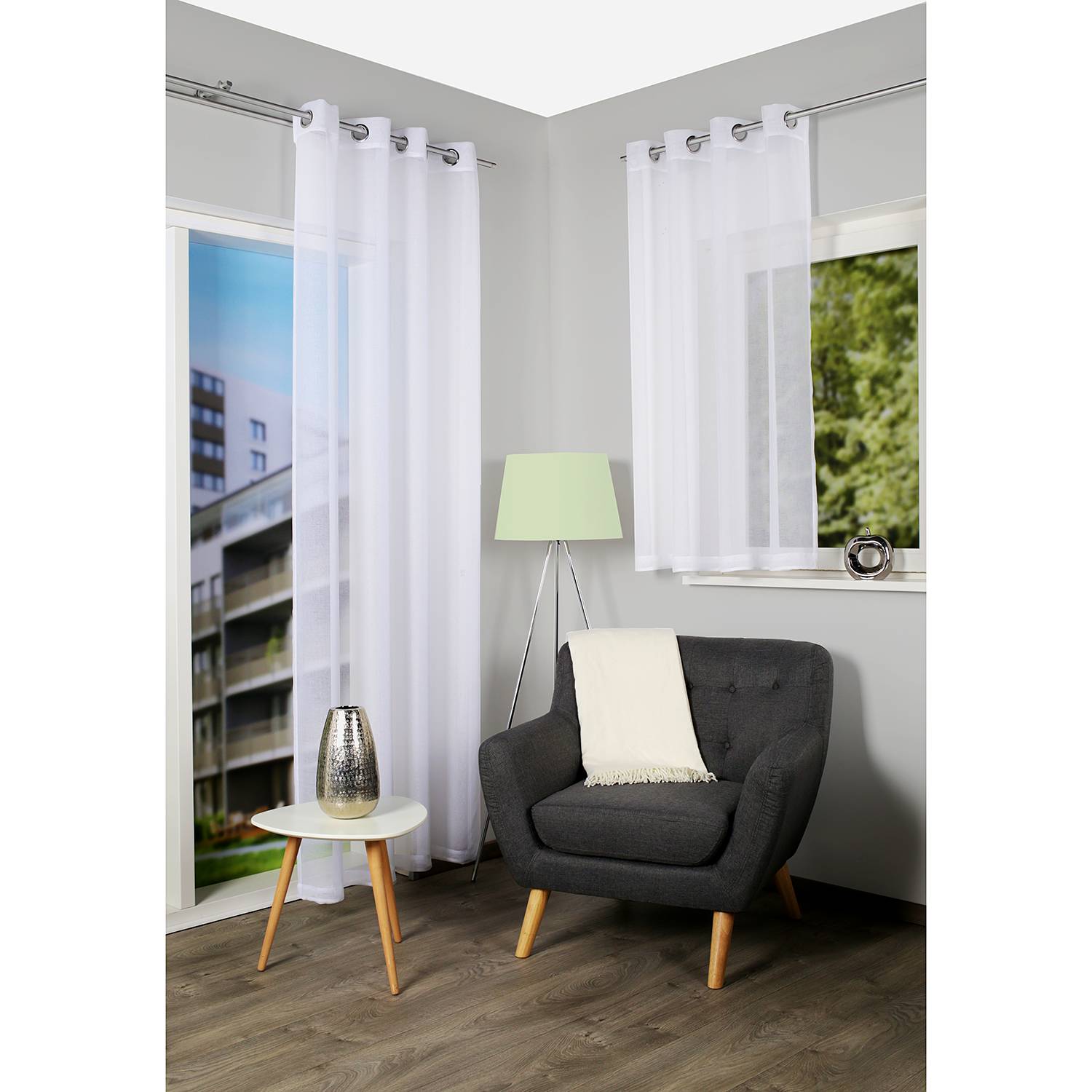 home24 Ösenschal Dolly 2er-Set 140 x 175cm Weiß/Weiß von home24