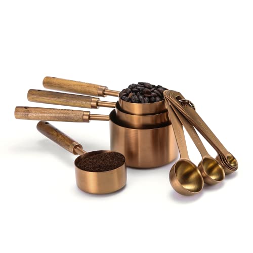 Home Bay Messbecher und Löffel Set 10-teilig mit Holzgriff, Titanbeschichteter Edelstahl, Roségold von Home Bay