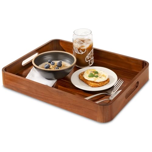 Serviertablett aus Akazienholz mit Griffen für Essen, Vorspeisen, Lebensmittel, Snacks oder Heimdekoration, großes Holzbetttablett oder TV-Tablett, dekoratives Ottomane oder Couchtisch-Zubehör, 43,2 x von Home Beets