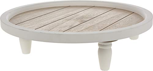 Home Collection Deko Tablett 38 cm Holztablett Kerzentablett auf 3 Füßen weiß/braun von Home Collection