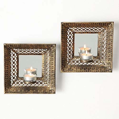 Home Collection Metall Leuchter Wandkerzenleuchter mit Spiegel 2er Set antikgold H18cm von Home Collection