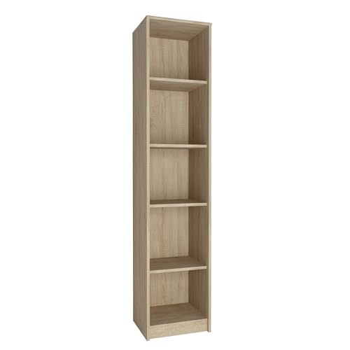Bücherregal mit 5 Ebenen Regal in matter Ausführung 39 cm breit, Standregal mit 4 Einlegeböden, ideal für Schlafzimmer, Wohnzimmer, Flur, strapazierfähige Laminatplatte, 16 mm dick sonoma von Home Collective