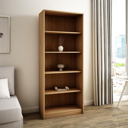 Bücherregal mit 5 Ebenen Regal in matter Ausführung 74 cm breit, Standregal mit 4 Einlegeböden, ideal für Schlafzimmer, Wohnzimmer, Flur, strapazierfähige Laminatplatte, 16 mm dick sonoma von Home Collective