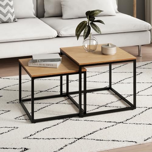 Home Collective Couchtisch 2er Set quadratisch aus Holz, Wohnzimmertisch Modern, Beistelltisch Set 2 in 1 mit Metallgestell für Wohnzimmer Büro Beistelltisch Loft Design Twin | Eiche hell Home Collective Couchtisch 2er Set quadratisch aus Holz, Wohnzimmertisch Modern, Beistelltisch Set 2 in 1 mit Metallgestell für Wohnzimmer Büro Beistelltisch Loft Design Twin | Eiche hell von Home Collective