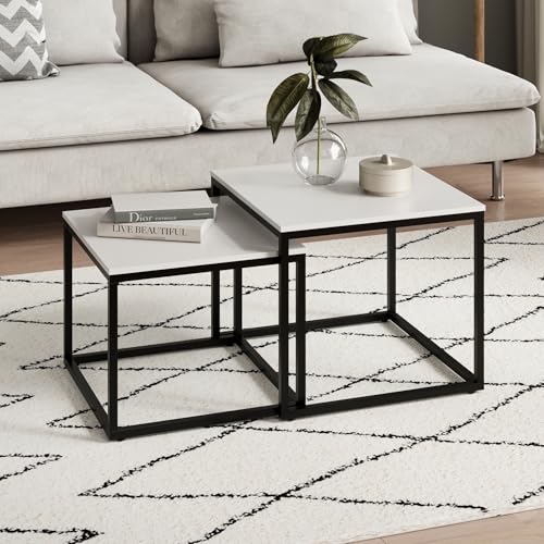 Home Collective Couchtisch 2er Set quadratisch aus Holz, Wohnzimmertisch Modern, Beistelltisch Set 2 in 1 mit Metallgestell für Wohnzimmer Büro Beistelltisch Loft Design Twin | Weiß Home Collective Couchtisch 2er Set quadratisch aus Holz, Wohnzimmertisch Modern, Beistelltisch Set 2 in 1 mit Metallgestell für Wohnzimmer Büro Beistelltisch Loft Design Twin | Weiß von Home Collective