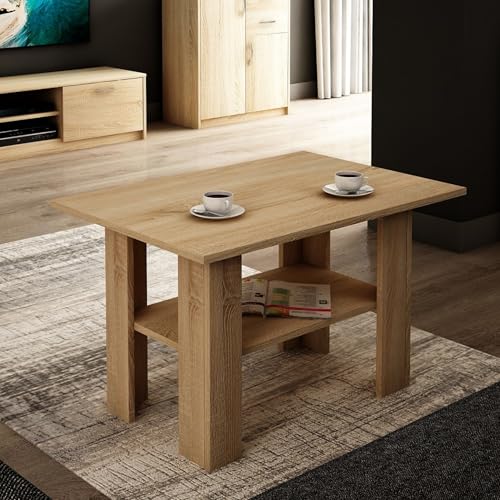 Couchtisch mit Ablage Tisch mit matter Oberfläche, Beistelltisch 87 cm breit Loft Design Ideal für Schlafzimmer, Wohnzimmer aus laminiertem Holz, 1 Ablage für zusätzlichen Stauraum sonoma von Home Collective