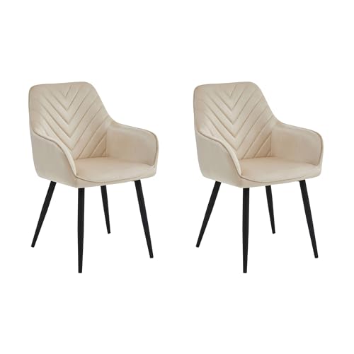 Esszimmerstühle 2er Set Stühle Küchenstühle Polsterstuhl mit Armlehnen für Esszimmer Küche Schminktisch Stuhl, Samt Polsterstuhl mit Armlehne und Metallbeinen | belastbar bis 110 kg | Beige von Home Collective
