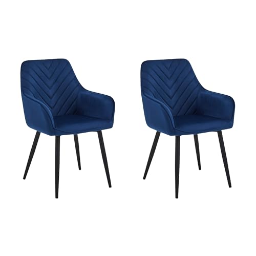 Esszimmerstühle 2er Set Stühle Küchenstühle Polsterstuhl mit Armlehnen für Esszimmer Küche Schminktisch Stuhl, Samt Polsterstuhl mit Armlehne und Metallbeinen | belastbar bis 110 kg | Marineblau von Home Collective