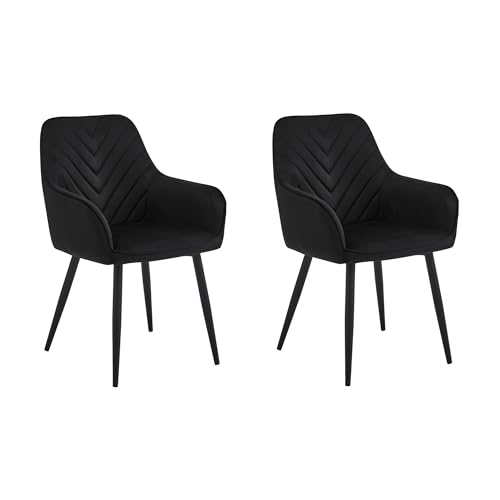 Esszimmerstühle 2er Set Stühle Küchenstühle Polsterstuhl mit Armlehnen für Esszimmer Küche Schminktisch Stuhl, Samt Polsterstuhl mit Armlehne und Metallbeinen | belastbar bis 110 kg | Schwarz von Home Collective