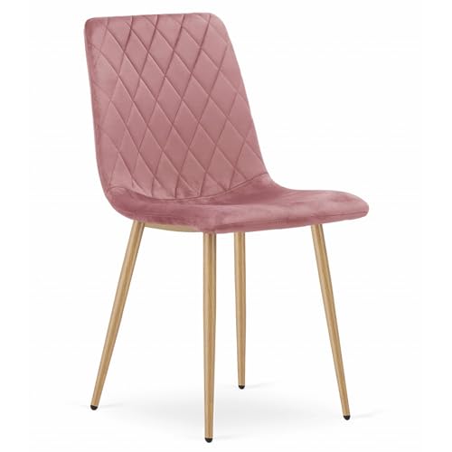 Home Collective Esszimmerstuhl Wohnzimmerstuhl Stuhl mit Velours-Sitz mit holzfarbenen Beinen, ergonomisch für Wohnzimmer Büro Schlafzimmer oder Esszimmer maximale Belastung: 120kg rosa 1 Stuhl von Home Collective