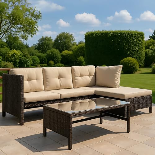 Gartenmöbel Set Lounge Möbel Outdoor Gartenlounge Outdoor Gartenmöbel Gartenlounge Set | Mit Couchtisch & gemütlichen Polstern | Für Terrasse, Balkon oder Garten | 180x120x72 cm (BxTxH) | Dunkelgrau von Home Collective