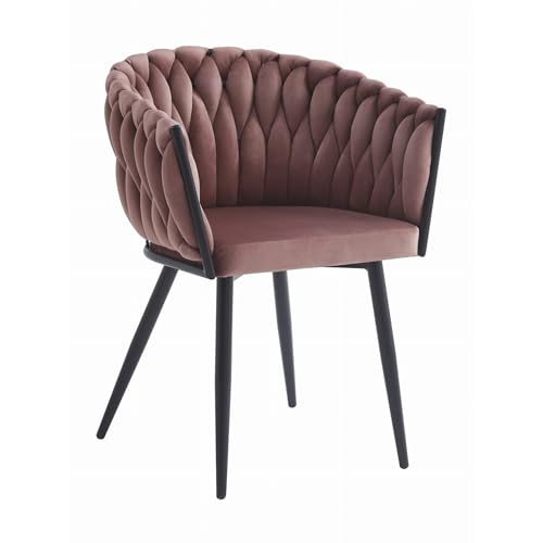 Gepolsterter Stuhl mit gestepptem Design, ergonomischer Schreibtischstuhl dunkelrosa Samtsitz, schwarze Metallbeine, geeignet für Wohnzimmer, Büro, Schlafzimmer, Esszimmer - 79 cm Höhe, 61 cm Breite von Home Collective