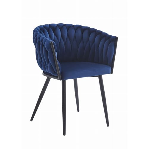 Gepolsterter Stuhl mit gestepptem Design, ergonomischer Schreibtischstuhl marineblauer Samtsitz, schwarze Metallbeine, geeignet für Wohnzimmer, Büro, Schlafzimmer, Esszimmer - 79 cm Höhe, 61 cm Breite von Home Collective