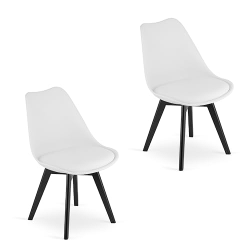 Home Collective 2er Set Esszimmerstuhl Stuhl Wohnzimmerstuhl 2X Weiss mit Vollholzbeinen in schwarz, bequemer & Stabiler Schalenstuhl von Home Collective