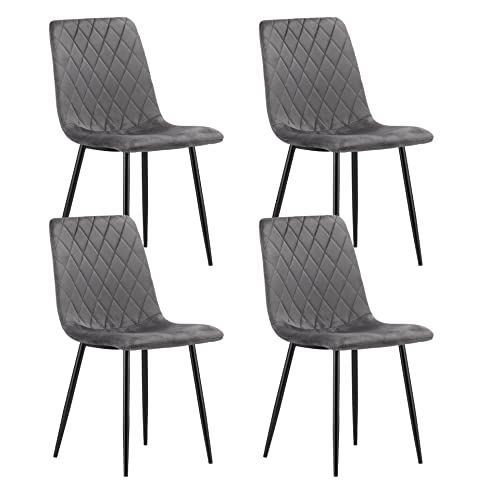 Esszimmerstuhl Wohnzimmerstuhl Stuhl mit Velours-Sitz mit schwarzen Metallbeinen, ergonomisch, ideal für Wohnzimmer, Büro, Schlafzimmer oder Esszimmer, maximale Belastung: 120 kg, grau 4er Set von Home Collective