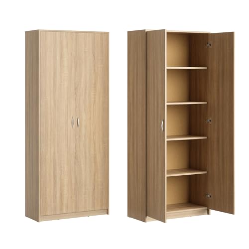 Home Collective Schrank Mehrzweckschrank Aktenschrank Hochschrank mit 5 Fächern, 2 Türen, 74x35x180 cm, vielseitig einsetzbar für Büro, Flur, Küche, Hauswirtschaftsraum, stabil & pflegeleicht | sonoma von Home Collective