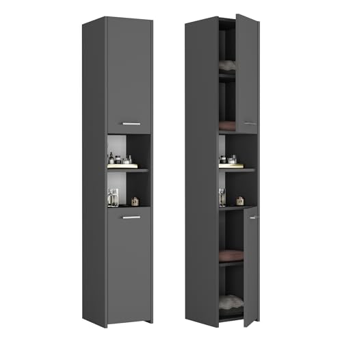 Home Collective Badezimmerschrank, Badschrank, Badregal | 2 Türen, 1 Einlegeboden | Kompakt & stilvoll | 30x30x170 cm (BxTxH) | Anthrazit von Home Collective