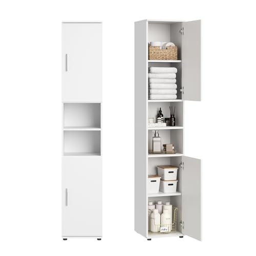 Home Collective Badezimmerschrank schmal - Hochschrank Badschrank mit 6 Fächern, Badezimmer Aufbewahrung, Mehrzweckschrank für Bad, Keller & Hauswirtschaftsraum | 35x35x187 cm (BxTxH) | Weiß von Home Collective