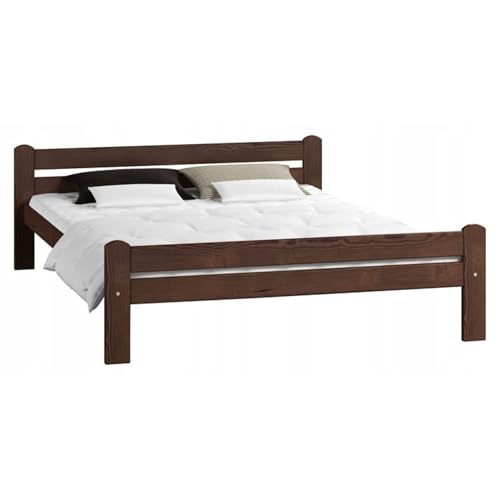 Home Collective Bett, Bettrahmen 120x200, Holzbett 120x200 | Massivholz Kiefer | Stabil & Langlebig | 205x132x58.5 cm (BxTxH) | Walnuss von Home Collective