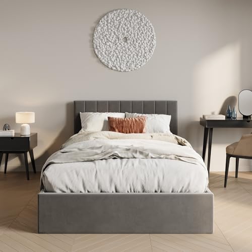 Home Collective Bett 140x200 160x200 Doppelbett Polsterbett Bettgestell mit Lattenrost hydraulischer Bettkasten Stauraumbett Stabiler Bettrahmen Kopfteil höhenverstellbar | dunkelgrauer Samt 140x200 von Home Collective