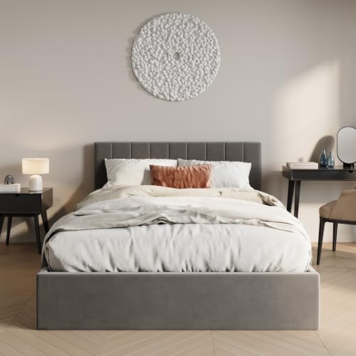Home Collective Bett 140x200 160x200 Doppelbett Polsterbett Bettgestell mit Lattenrost hydraulischer Bettkasten Stauraumbett Stabiler Bettrahmen Kopfteil höhenverstellbar | dunkelgrauer Samt 160x200 von Home Collective