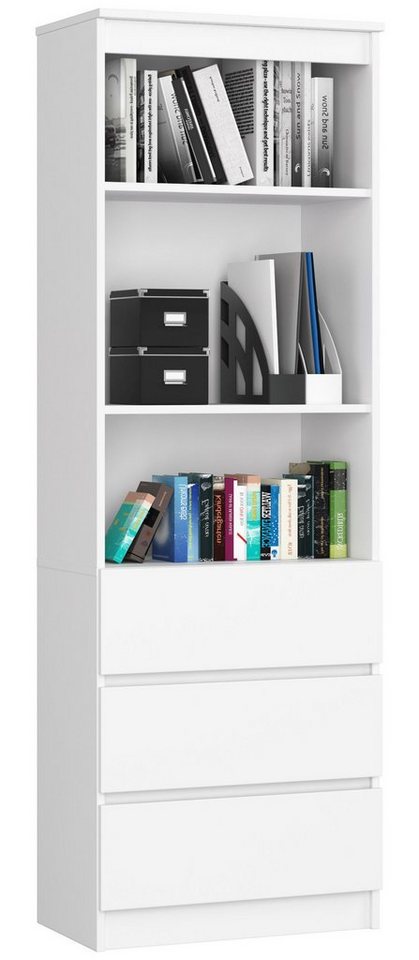 Home Collective Bücherregal Schrank Büroregal weiß 60cm breit 180cm hoch, mit 3 Schubladen von Home Collective