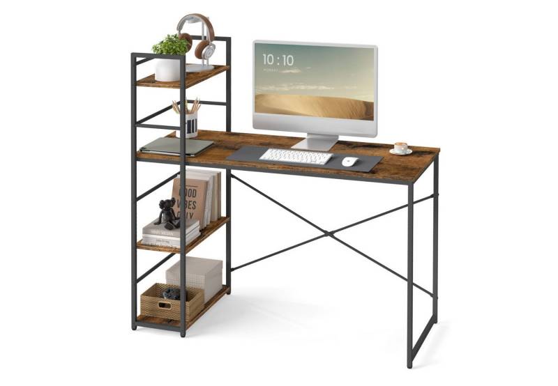 Home Collective Computertisch mit Regal Computertisch mit Bücherregal Tisch für Homeoffice (Maße Tisch: 120x44x76 cm (BxTxH), PC-Tisch Bürotisch, Rustikale mit schwarzem Metallgestell von Home Collective