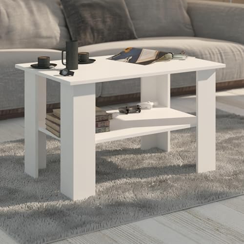Home Collective Couchtisch, Wohnzimmertisch, Couchtisch mit Stauraum | Funktional mit Regal | 120x60x55 cm (BxTxH) | Weiß von Home Collective