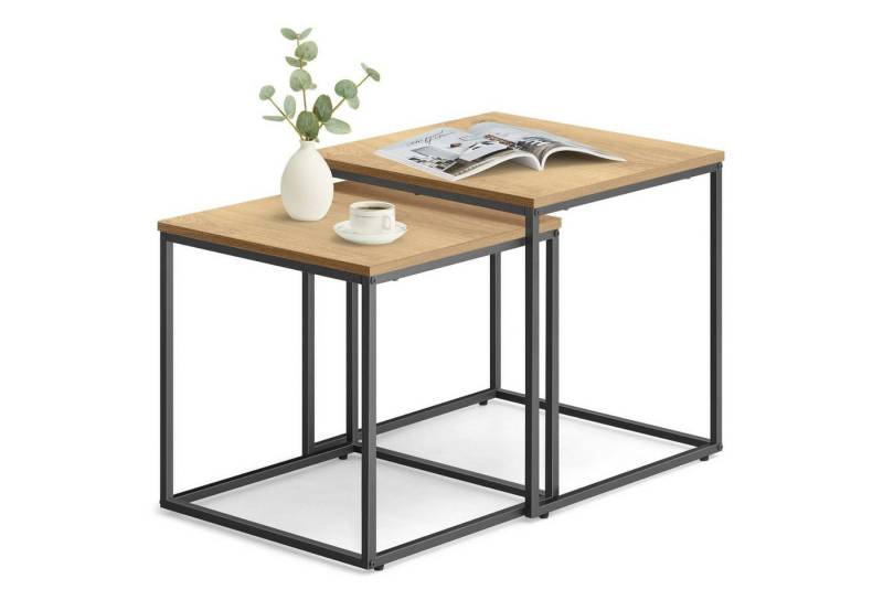 Home Collective Couchtisch 2er Set Beistelltisch Loft Design 2in1 Verschachtelung Wohnzimmer, kratzfeste Oberfläche 50&45cm Sonoma-Eiche schwarz Beinen quadratisch von Home Collective
