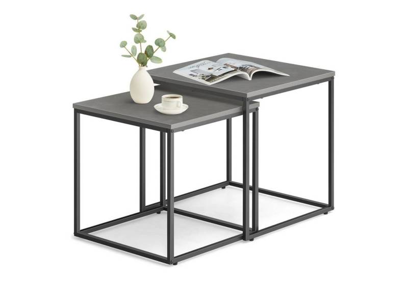 Home Collective Couchtisch 2er Set Beistelltisch Loft Design 2in1 Verschachtelung Wohnzimmer, kratzfeste Oberfläche 50&45cm Zement-Grau schwarzen Beinen quadratisch von Home Collective