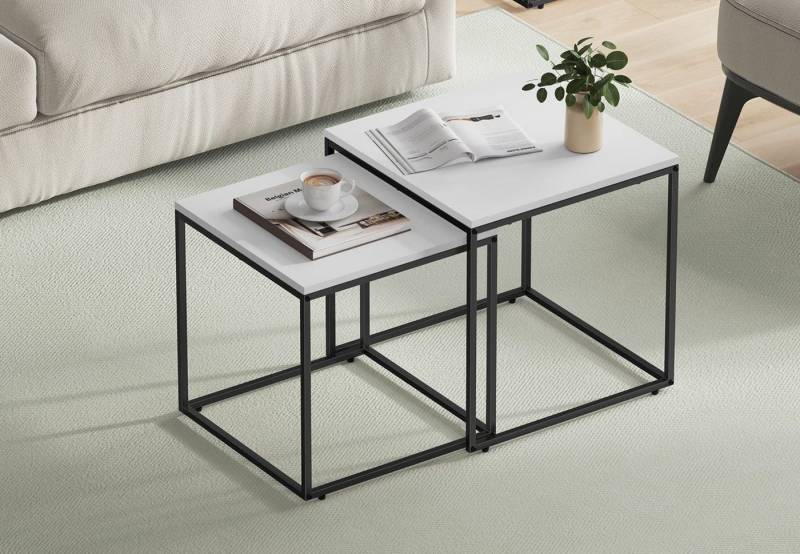 Home Collective Couchtisch 2er Set Beistelltisch Loft Design 2in1 Verschachtelung Wohnzimmer, kratzfeste Oberfläche 50&45cm weiß schwarzen Beinen quadratisch von Home Collective