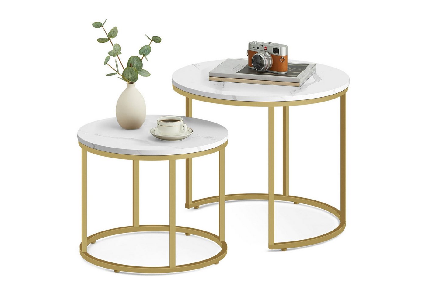 Home Collective Couchtisch 2er Set Beistelltisch Loft Design 2in1 Verschachtelung Wohnzimmer, kratzfeste Oberfläche 53cm & 43cm Marmor Optik, goldenen Beinen rund Home Collective Couchtisch 2er Set Beistelltisch Loft Design 2in1 Verschachtelung Wohnzimmer, kratzfeste Oberfläche 53cm & 43cm Marmor Optik, goldenen Beinen rund von Home Collective