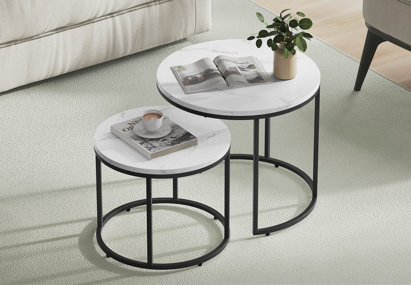 Home Collective Couchtisch 2er Set Beistelltisch Loft Design 2in1 Verschachtelung Wohnzimmer, kratzfeste Oberfläche 53cm und 43cm Marmor Optik mit schwarzen Beinen Home Collective Couchtisch 2er Set Beistelltisch Loft Design 2in1 Verschachtelung Wohnzimmer, kratzfeste Oberfläche 53cm und 43cm Marmor Optik mit schwarzen Beinen von Home Collective