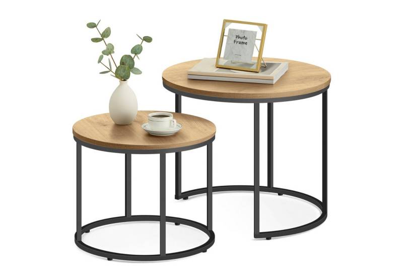 Home Collective Couchtisch 2er Set Beistelltisch Loft Design 2in1 Verschachtelung Wohnzimmer, kratzfeste Oberfläche 53cm & 43cm Sonoma-Eiche, schwarzen Beinen rund von Home Collective