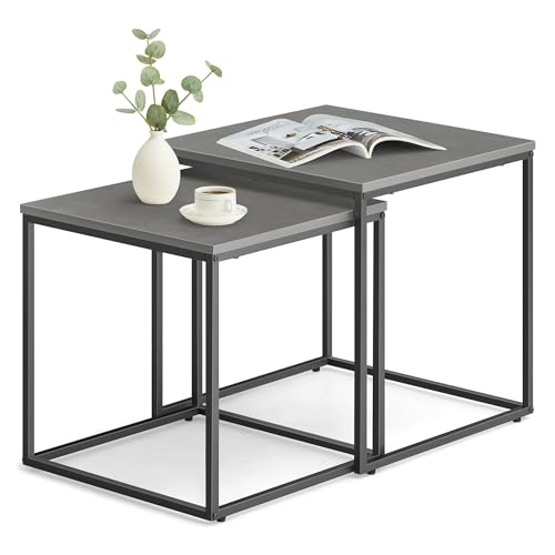 Home Collective Couchtisch 2er Set Quadratisch Beistelltisch Loft Design 2 in 1 Verschachtelung Kratzfeste Oberfläche, Wohnzimmer | 50cm und 45cm Breit Zement-Grau mit schwarzen Beinen Home Collective Couchtisch 2er Set Quadratisch Beistelltisch Loft Design 2 in 1 Verschachtelung Kratzfeste Oberfläche, Wohnzimmer | 50cm und 45cm Breit Zement-Grau mit schwarzen Beinen von Home Collective