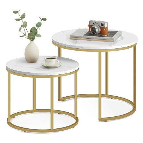 Home Collective Couchtisch 2er Set Rund Beistelltisch Loft Design 2 in 1 Verschachtelung Kratzfeste Oberfläche, Wohnzimmer | 53cm und 43cm Breit Marmor Optik mit goldenen Beinen Home Collective Couchtisch 2er Set Rund Beistelltisch Loft Design 2 in 1 Verschachtelung Kratzfeste Oberfläche, Wohnzimmer | 53cm und 43cm Breit Marmor Optik mit goldenen Beinen von Home Collective