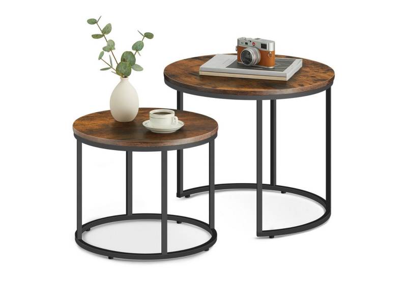 Home Collective Couchtisch 2er Set Beistelltisch Loft Design 2in1 Verschachtelung Wohnzimmer, kratzfeste Oberfläche 53cm & 43cm Rustikal-Eiche schwarzen Beinen rund von Home Collective