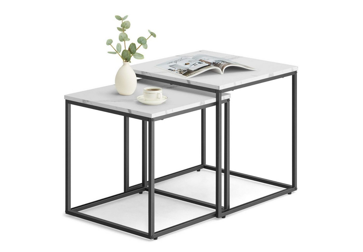 Home Collective Couchtisch 2er Set Beistelltisch Loft Design 2in1 Verschachtelung Wohnzimmer, kratzfeste Oberfläche 50&45cm Marmor Optik, schwarz Beinen quadratisch Home Collective Couchtisch 2er Set Beistelltisch Loft Design 2in1 Verschachtelung Wohnzimmer, kratzfeste Oberfläche 50&45cm Marmor Optik, schwarz Beinen quadratisch von Home Collective