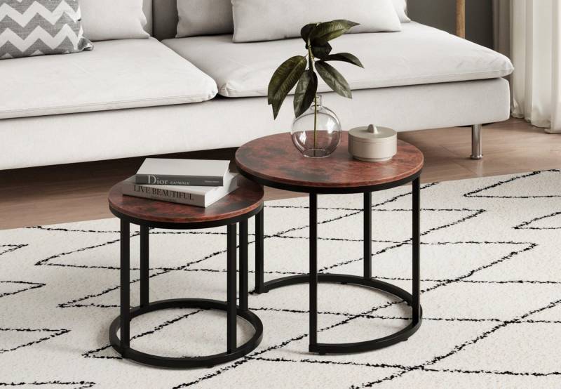 Home Collective Couchtisch Kleiner 2er Set aus Holz, Wohnzimmertisch Modern (Beistelltisch Set 2 in 1 mit Metallgestell, Büro Beistelltisch Loft Design TWIN, kratzfeste Oberfläche, Set 2 in 1), Rund in Eiche dunkel, für Wohnzimmer von Home Collective