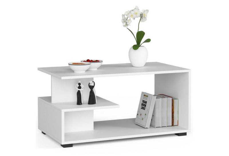 Home Collective Couchtisch weiß mit Stauraum, 90 x 50 x 45 cm (LxBxH), modernes Design, langlebiges Holz von Home Collective
