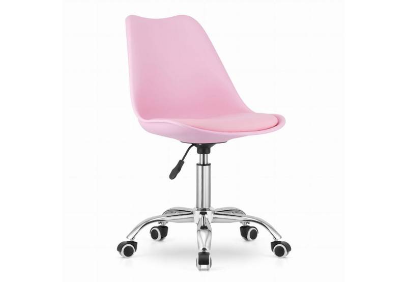 Home Collective Drehstuhl Bürostuhl für Kinderzimmer und Büro, Sitzhöhe verstellbar 47-58 cm (Bürostuhl mit Rollen, Schreibtischstuhl höhenverstellbar, Chromgestell, stabil), Ergonomischer Drehstuhl Schreibtisch, Chromfuß, Öko-Lederkissen Rosa von Home Collective