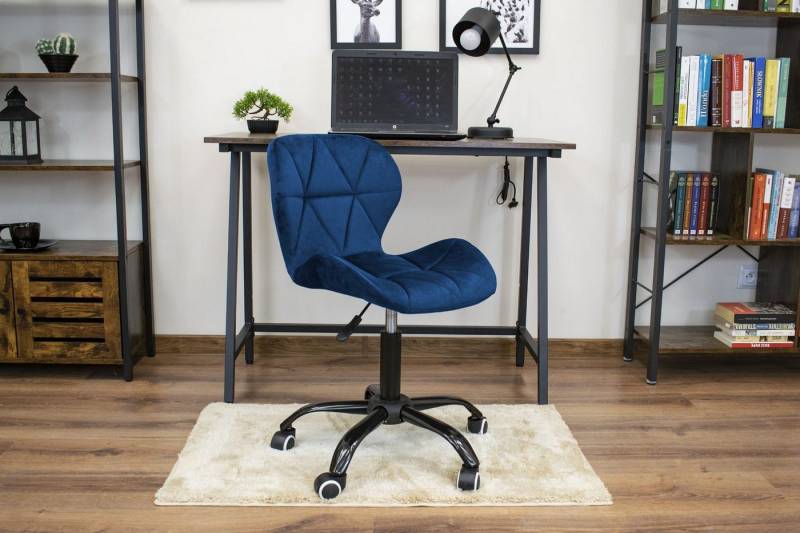 Home Collective Drehstuhl Schreibtischstuhl für Kinderzimmer oder Büro höhenverstellbar 360-Grad (5-Speichen-Fußkreuz auf Gummirädern für reibungslose Mobilität), Hochwertiges Velours, Sitzhöhe 43,5-56 cm marineblau von Home Collective