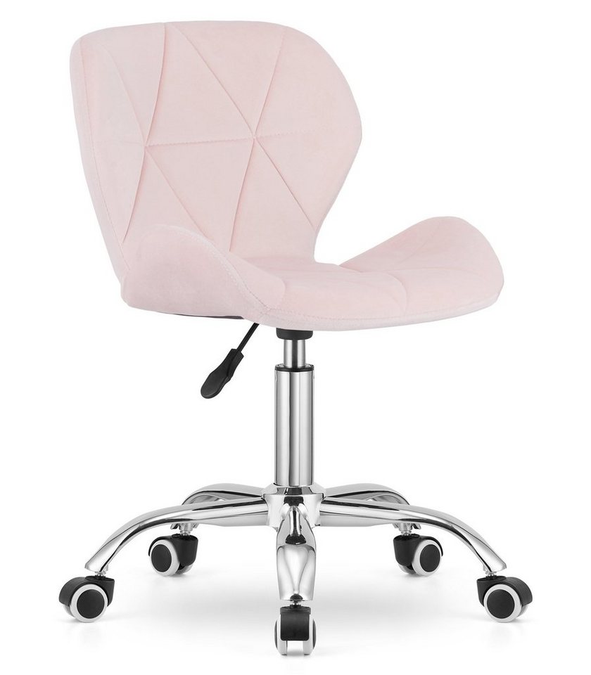 Home Collective Drehstuhl Schreibtischstuhl mit pneumatischer Verstellung (Perfekt für Kinderzimmer, Home Office und Studio), Samt mit Chromfuß und Gummirädern - rosa Samt von Home Collective