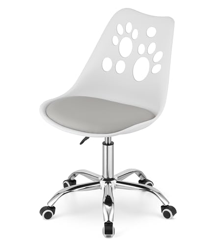 Home Collective Drehstuhl mit Rollen, verstellbar Schreibtischstuhl Bürostuhl mit Rückenlehne, Polypropylen Plus Kunstlederkissen, Chromgestell, 57 x 50 x 93,5 cm, Weiß und Grau von Home Collective