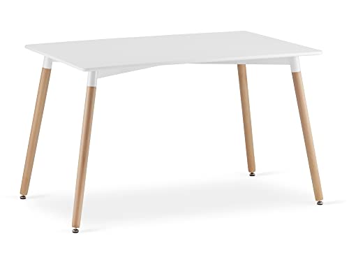 Home Collective Esstisch Tisch Küchentisch Esszimmertisch klein 120cm Länge + 80cm Breite Weiss mit Vollholzbeinen in Natur von Home Collective