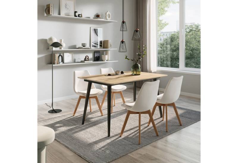 Home Collective Esstisch ausziehbar Moderner mit Metallgestell für 4 bis 6 Personen 75 cm hoch (mit integrierter Klappverlängerung für schnelles und einfaches Ausziehen), Holzoptik mit Metallbeinen, 120-160 × 80 cm (LxB), Eiche Hell von Home Collective