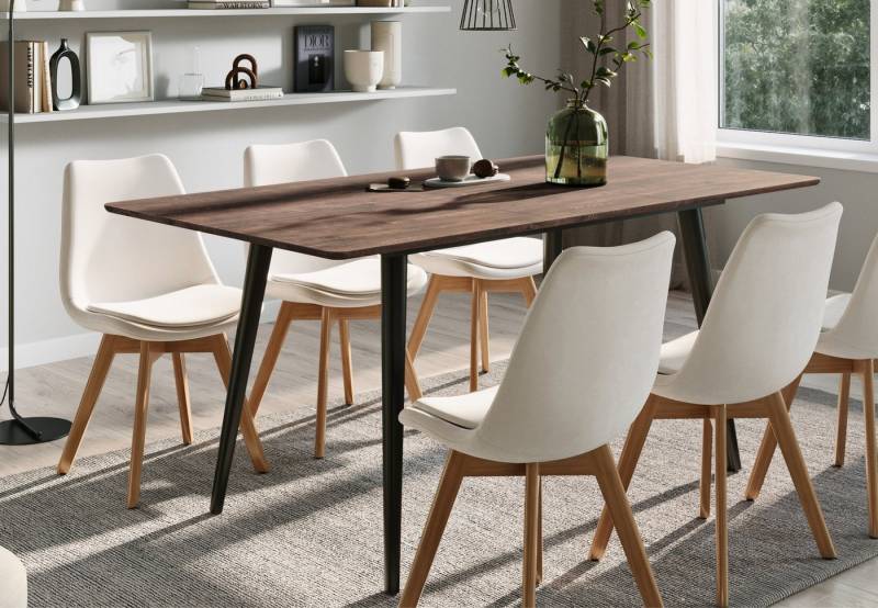 Home Collective Esstisch ausziehbar Moderner mit Metallgestell für 4 bis 6 Personen 75 cm hoch (mit integrierter Klappverlängerung für schnelles und einfaches Ausziehen), Holzoptik mit Metallbeinen, 120-160 × 80 cm (LxB), Eiche Dunkel von Home Collective