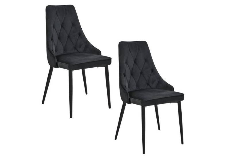 Home Collective Esszimmerstuhl 2er Set Wohnzimmerstuhl Stuhl, Samt mit Metallbeinen, elegant, gesteppt, Polsterstuhl 2x schwarz mit schwarzen Beinen von Home Collective