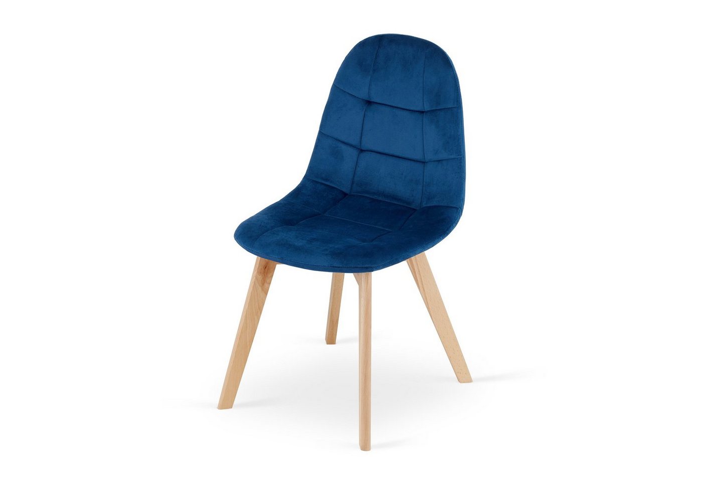 Home Collective Esszimmerstuhl 4er-Set Küchenstuhl, gepolsterter Stuhl, Velours-Sitzmaterial, Bürostuhl, mit Holzbeinen aus Buche, 120 kg Sitzlast, Marineblauer Samt von Home Collective